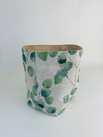 Eucalyptus Printed Linen Plant Pot: Farmhouse Decor, Multiple Sizes