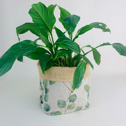 Eucalyptus Printed Linen Plant Pot: Farmhouse Decor, Multiple Sizes