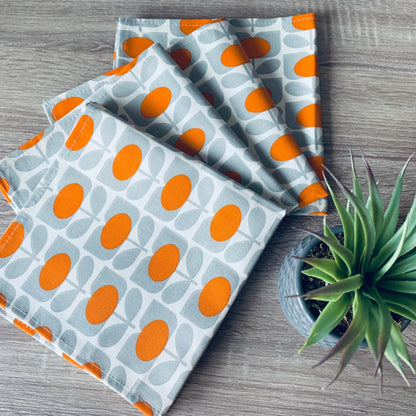 Orla Kiely Grey & Orange Flower Tea Towels: Retro Kitchen Decor