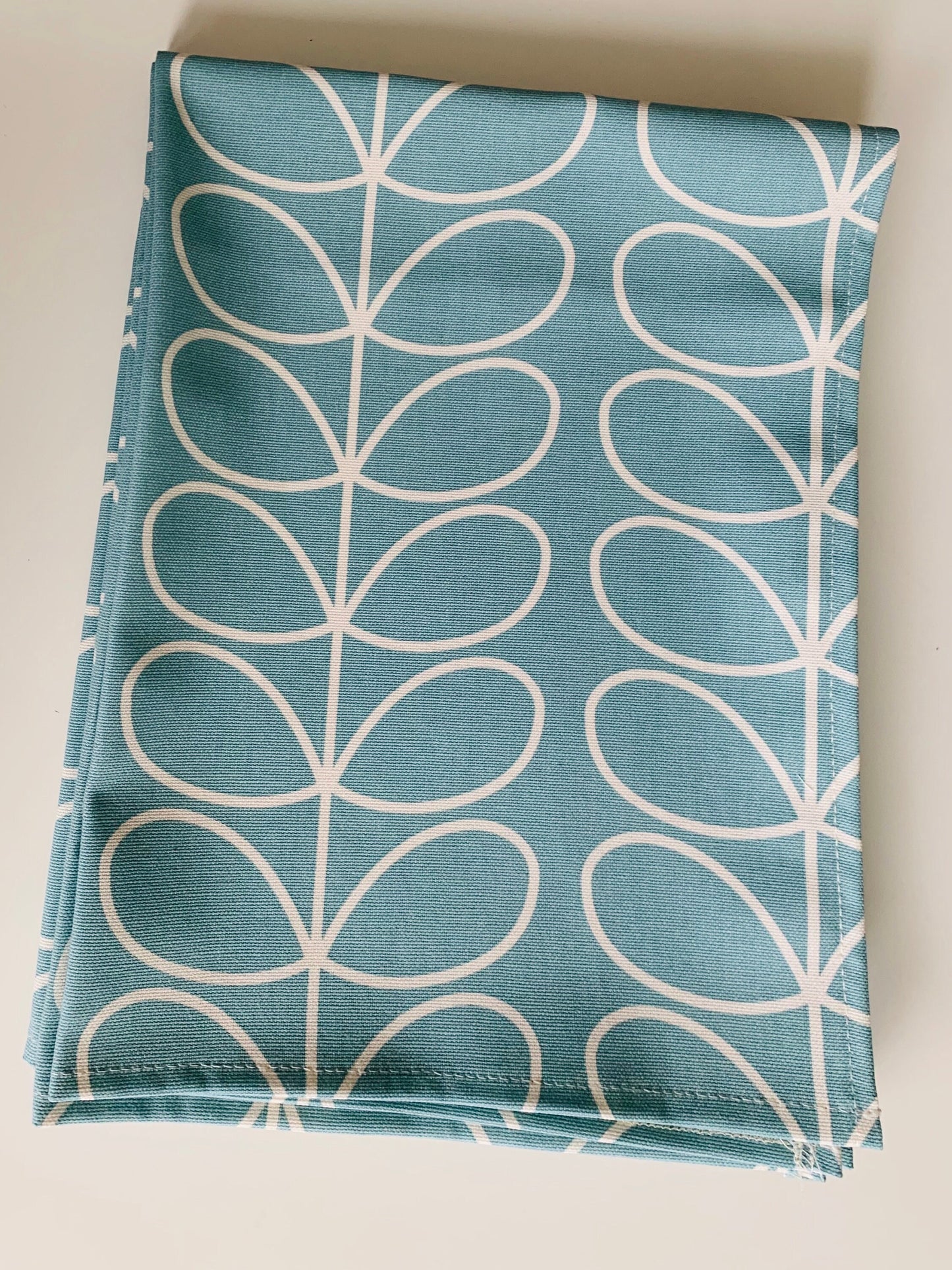 Retro Pale Blue Stem Tea Towels, Orla Kiely Fabric, Set of 3, Singles, Handsewn