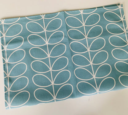 Retro Pale Blue Stem Tea Towels, Orla Kiely Fabric, Set of 3, Singles, Handsewn