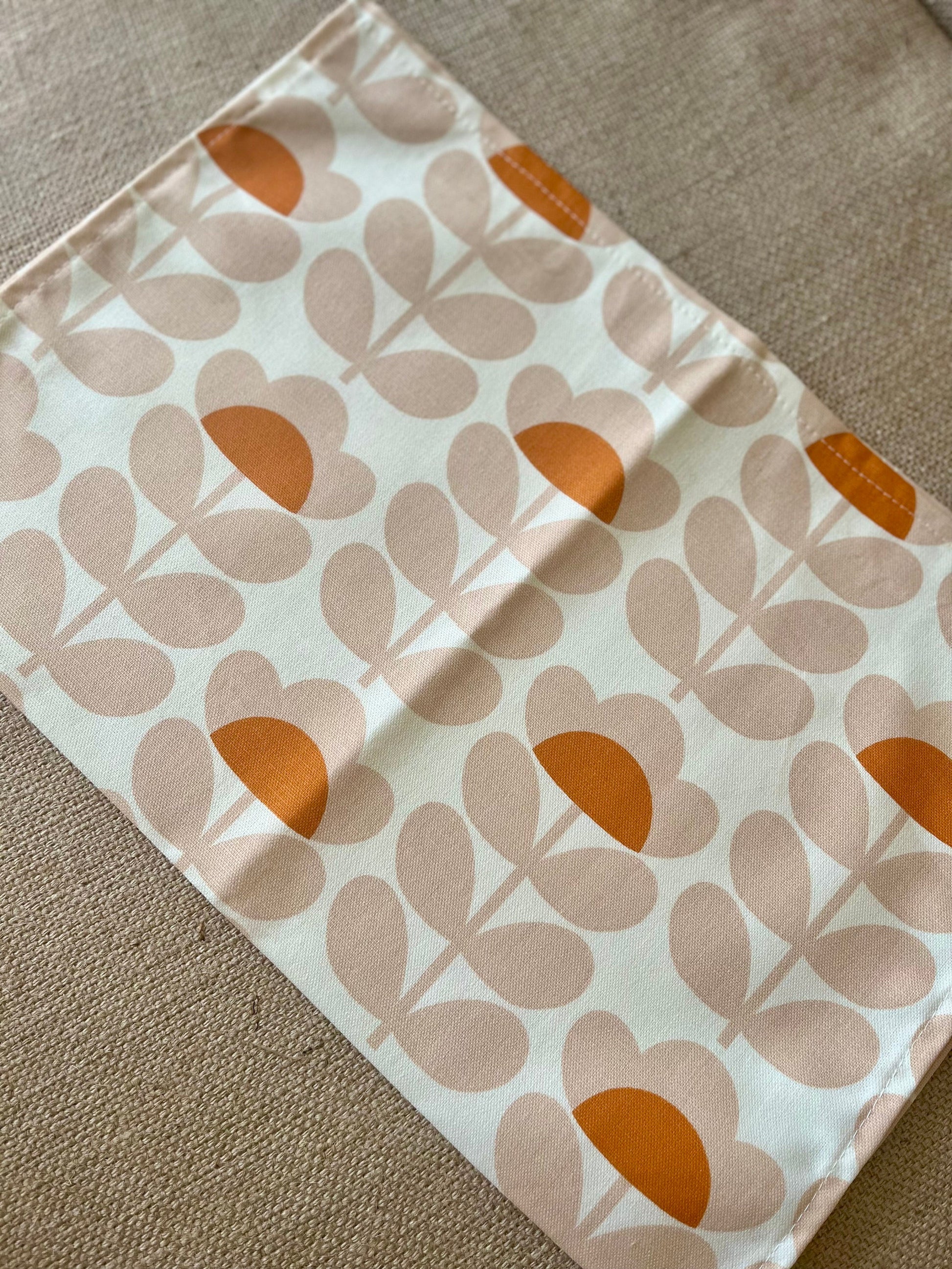 Retro Sweet Pea Orange Tea Towels, Orla Kiely Fabric, Set of 3, Singles, Handsewn