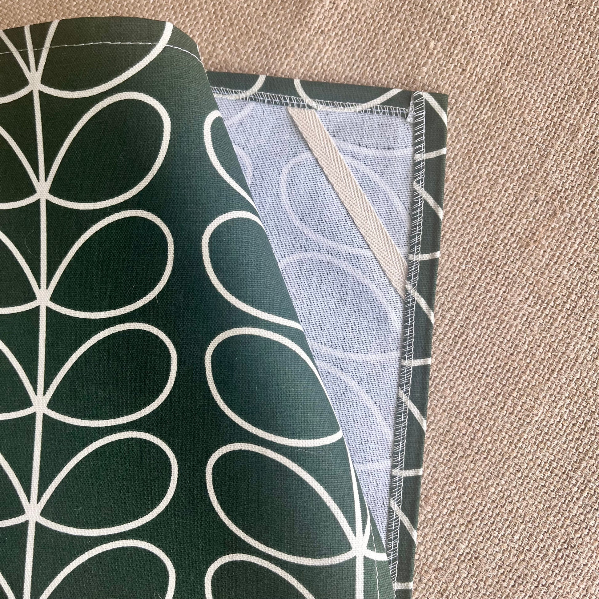 Retro Evergreen Stem Tea Towels, Green Orla Kiely Fabric, Set of 3, Singles, Handsewn