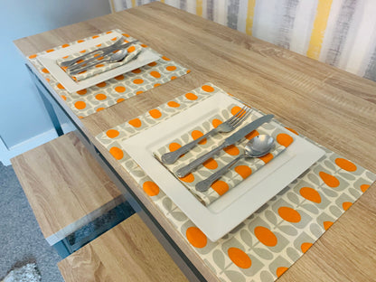 Grey & Orange Flower Orla Kiely Table Runner: Retro Decor, Sizes 120cm-320cm