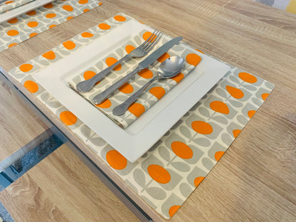 Grey & Orange Flower Orla Kiely Table Runner: Retro Decor, Sizes 120cm-320cm