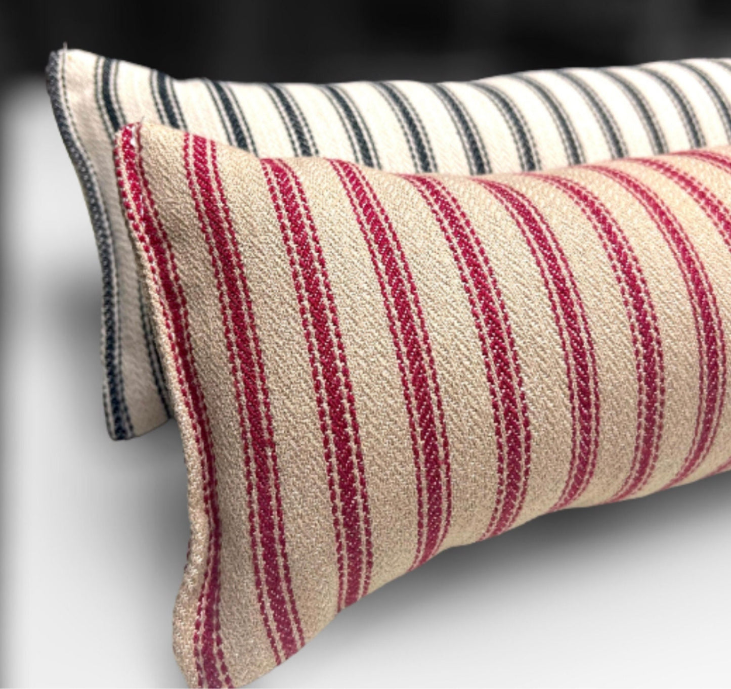 Red French Ticking Stripe Draught Excluder – Weighted, Farmhouse Decor