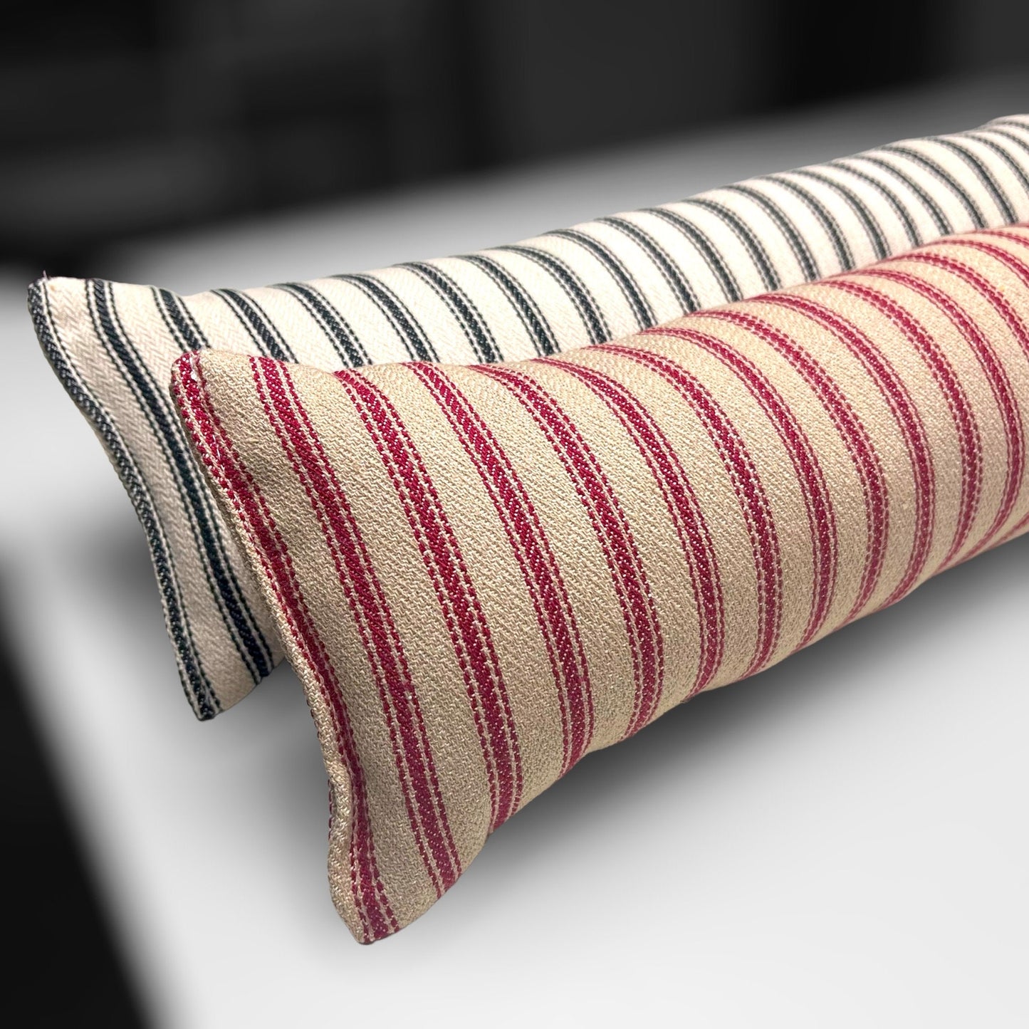 Red French Ticking Stripe Draught Excluder – Weighted, Farmhouse Decor