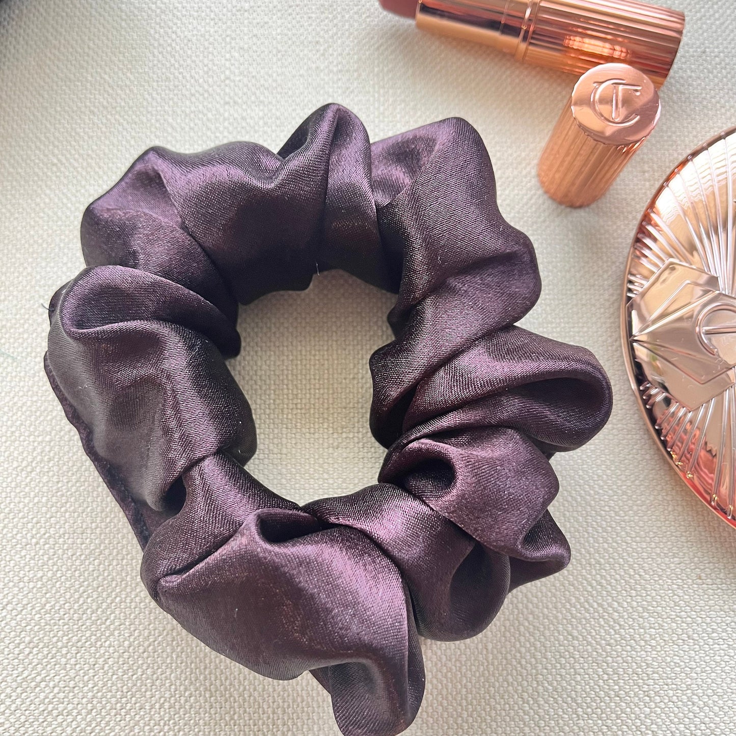 Mocha Satin Scrunchies Set, Wedding Favors or Bridesmaid Gift for her, Handmade Silk Hair Scrunchies Set Oversized