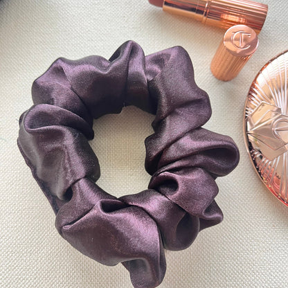 Mocha Satin Scrunchies Set, Wedding Favors or Bridesmaid Gift for her, Handmade Silk Hair Scrunchies Set Oversized