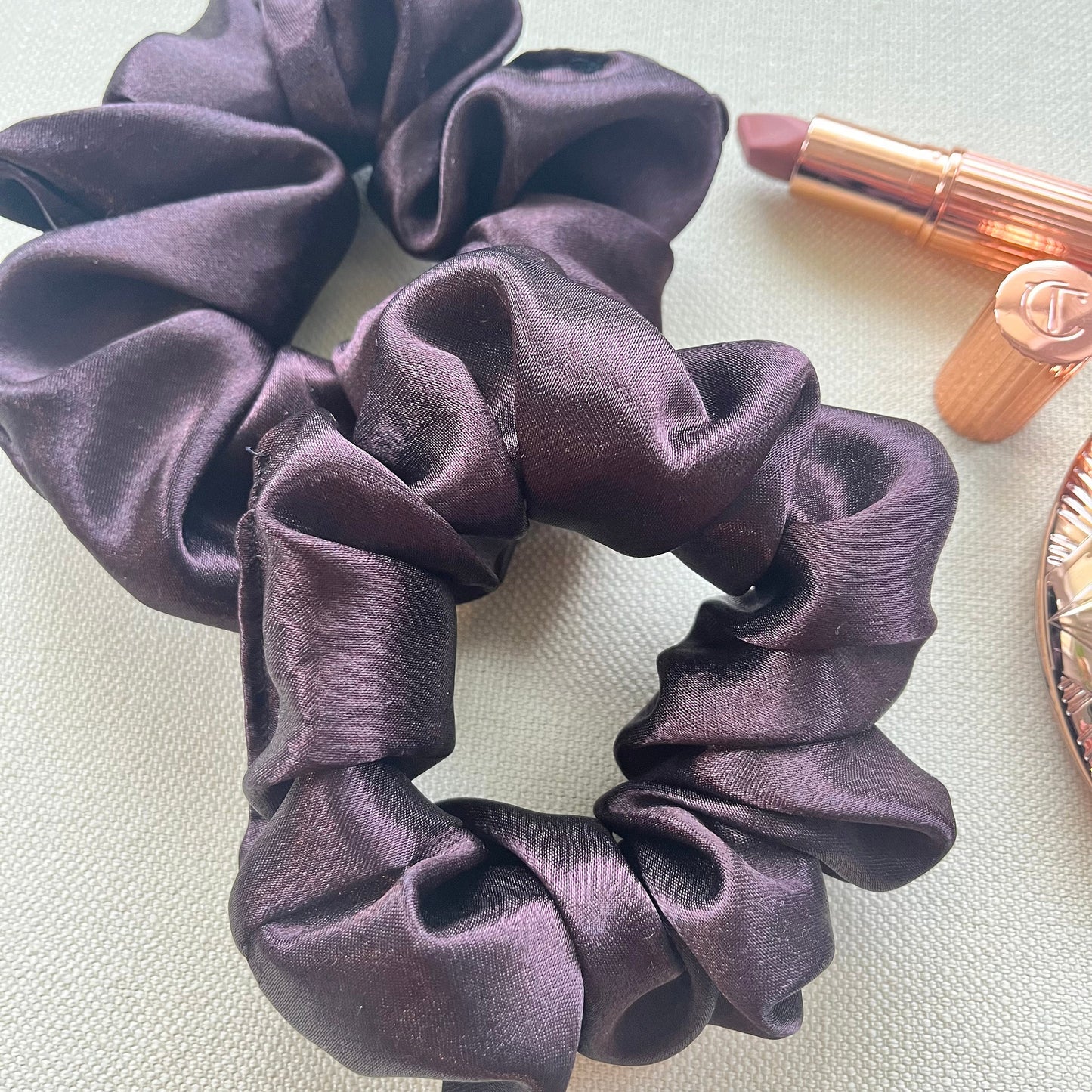 Mocha Satin Scrunchies Set, Wedding Favors or Bridesmaid Gift for her, Handmade Silk Hair Scrunchies Set Oversized