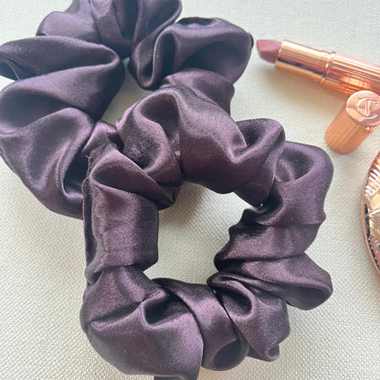 Mocha Satin Scrunchies Set, Wedding Favors or Bridesmaid Gift for her, Handmade Silk Hair Scrunchies Set Oversized