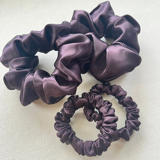 Mocha Satin Scrunchies Set, Wedding Favors or Bridesmaid Gift for her, Handmade Silk Hair Scrunchies Set Oversized