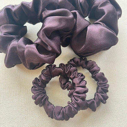 Mocha Satin Scrunchies Set, Wedding Favors or Bridesmaid Gift for her, Handmade Silk Hair Scrunchies Set Oversized