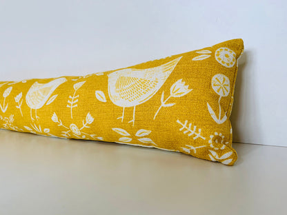 Yellow Scandi Birds Draught Excluder – Weighted, Nordic Retro Decor