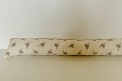 Ivory Bee Printed Linen Heavy Draught Excluder, Farmhouse Decor