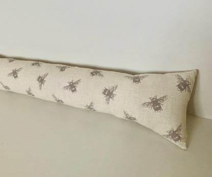 Ivory Bee Printed Linen Heavy Draught Excluder, Farmhouse Decor