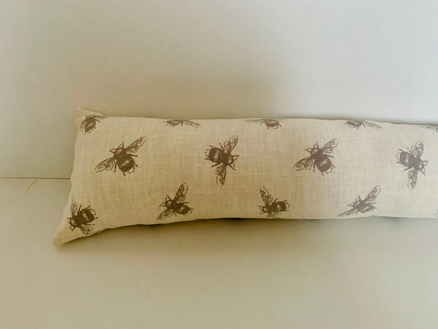 Ivory Bee Printed Linen Heavy Draught Excluder, Farmhouse Decor