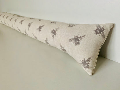 Ivory Bee Printed Linen Heavy Draught Excluder, Farmhouse Decor