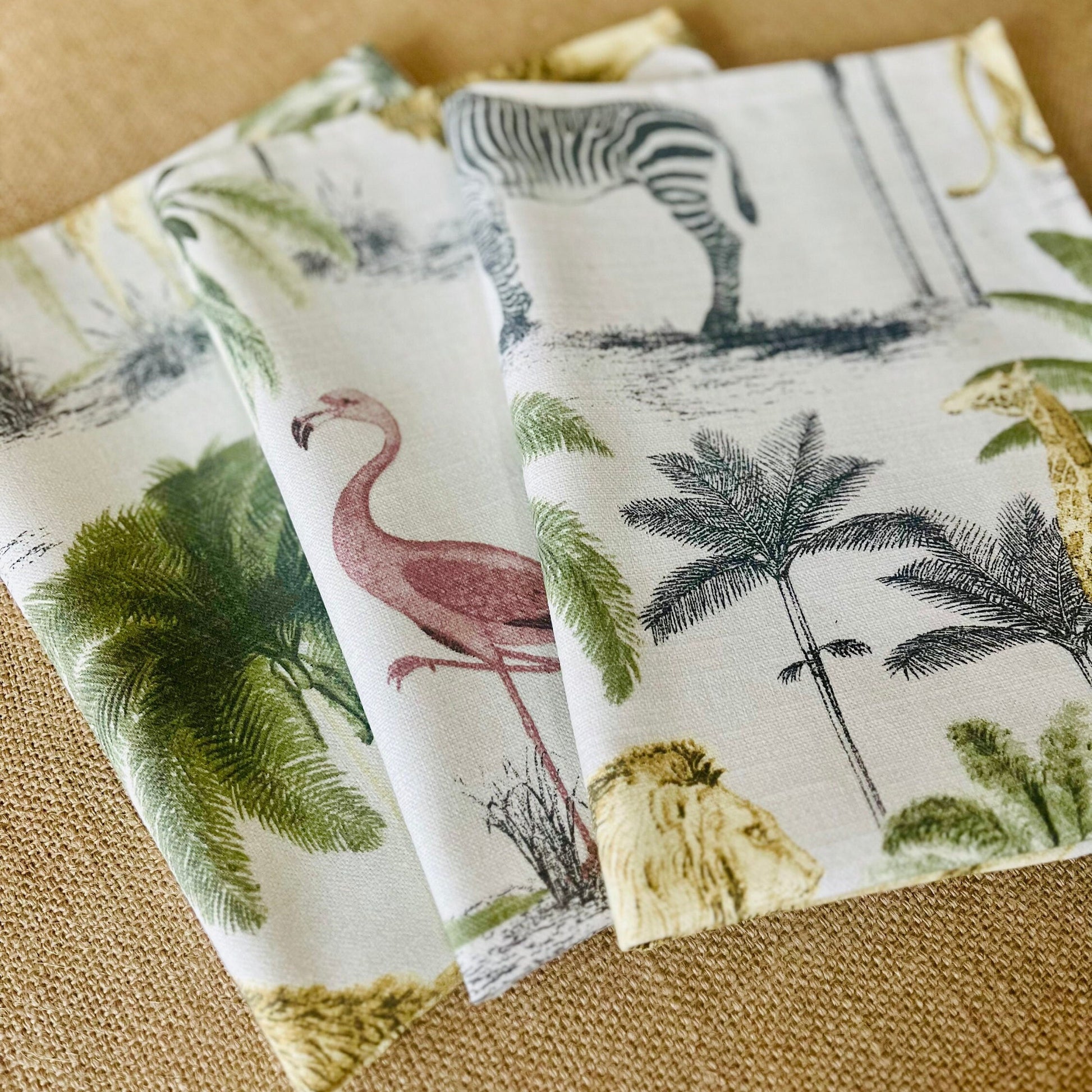 Safari Print Tea towels, Linen Blend Kitchen Towels, Water Colour Design, Set of 3, Singles, Kitchen Accessories, Home Decor