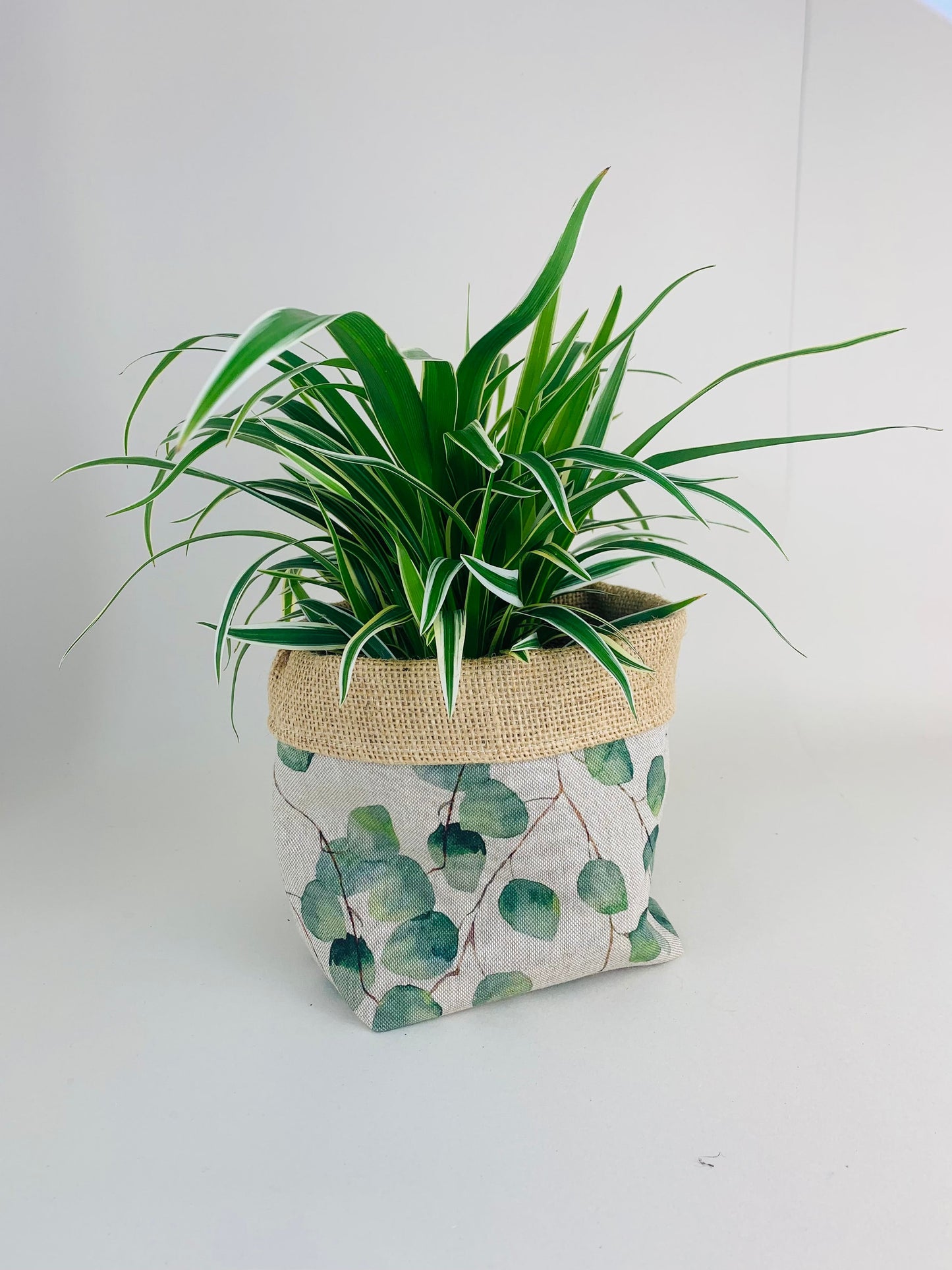 Eucalyptus Printed Linen Plant Pot: Farmhouse Decor, Multiple Sizes