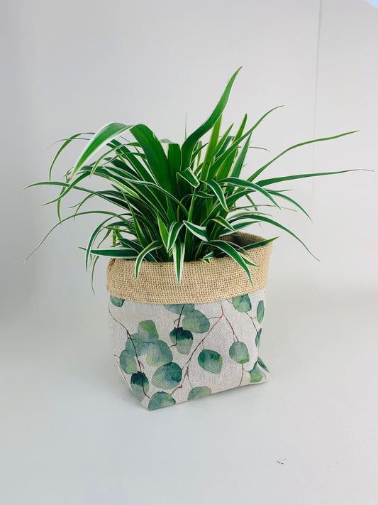 Eucalyptus Printed Linen Plant Pot: Farmhouse Decor, Multiple Sizes