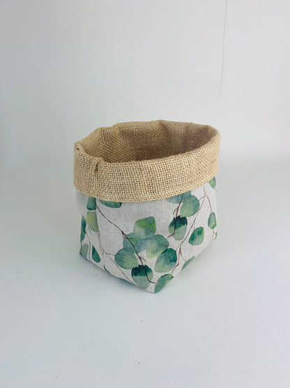 Eucalyptus Printed Linen Plant Pot: Farmhouse Decor, Multiple Sizes