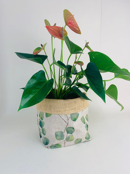 Eucalyptus Printed Linen Plant Pot: Farmhouse Decor, Multiple Sizes