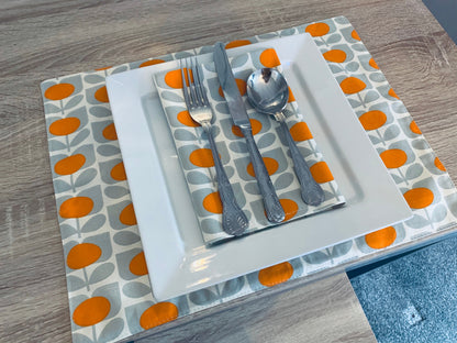 Orla Kiely Orange & Grey Flowers Table Linen, Placemat Napkins: Retro Home Decor