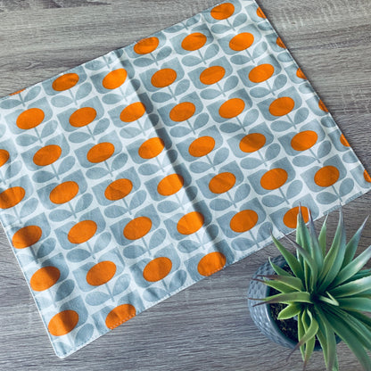 Orla Kiely Orange & Grey Flowers Table Linen, Placemat Napkins: Retro Home Decor