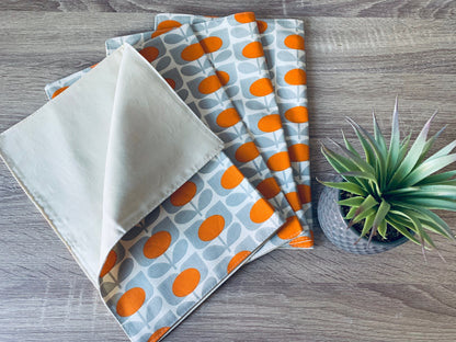 Orla Kiely Orange & Grey Flowers Table Linen, Placemat Napkins: Retro Home Decor