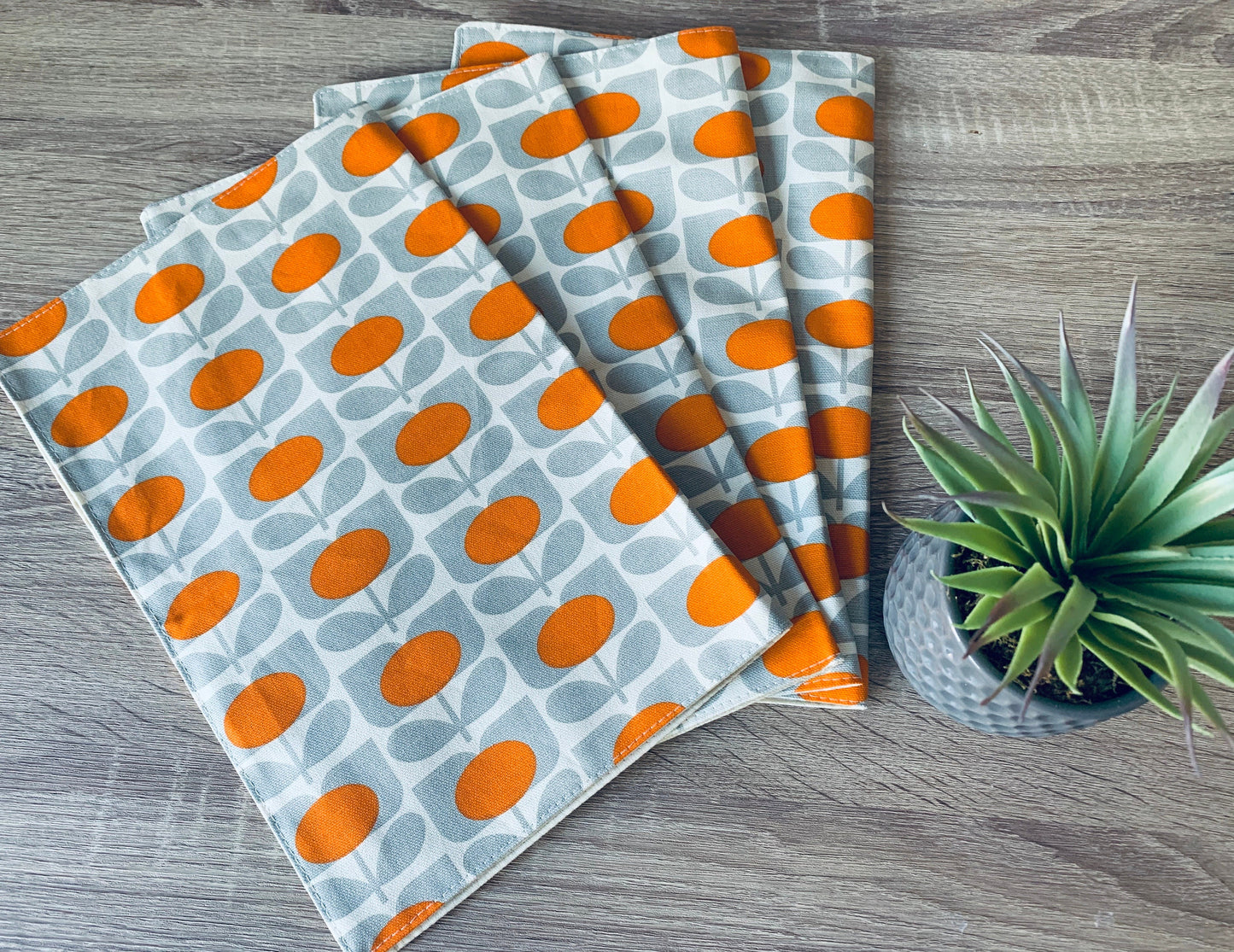 Orla Kiely Orange & Grey Flowers Table Linen, Placemat Napkins: Retro Home Decor