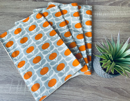 Orla Kiely Orange & Grey Flowers Table Linen, Placemat Napkins: Retro Home Decor