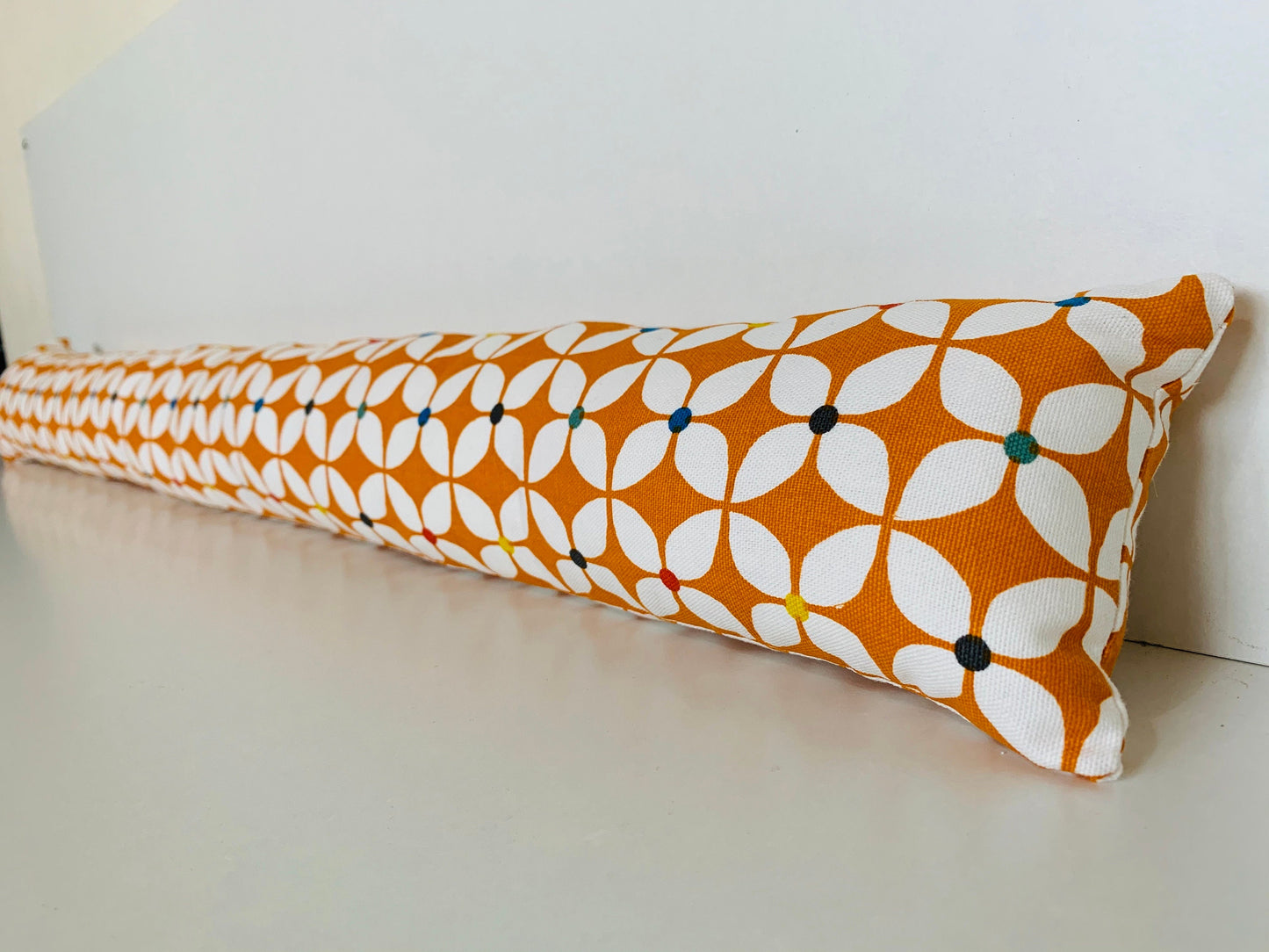 Scandi Orange Retro Heavy Draught Excluder, Nordic Decor