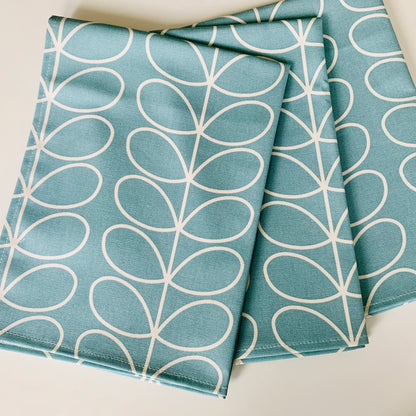 Retro Pale Blue Stem Tea Towels, Orla Kiely Fabric, Set of 3, Singles, Handsewn