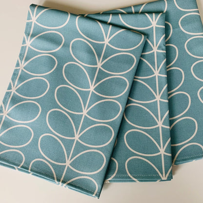 Retro Pale Blue Stem Tea Towels, Orla Kiely Fabric, Set of 3, Singles, Handsewn