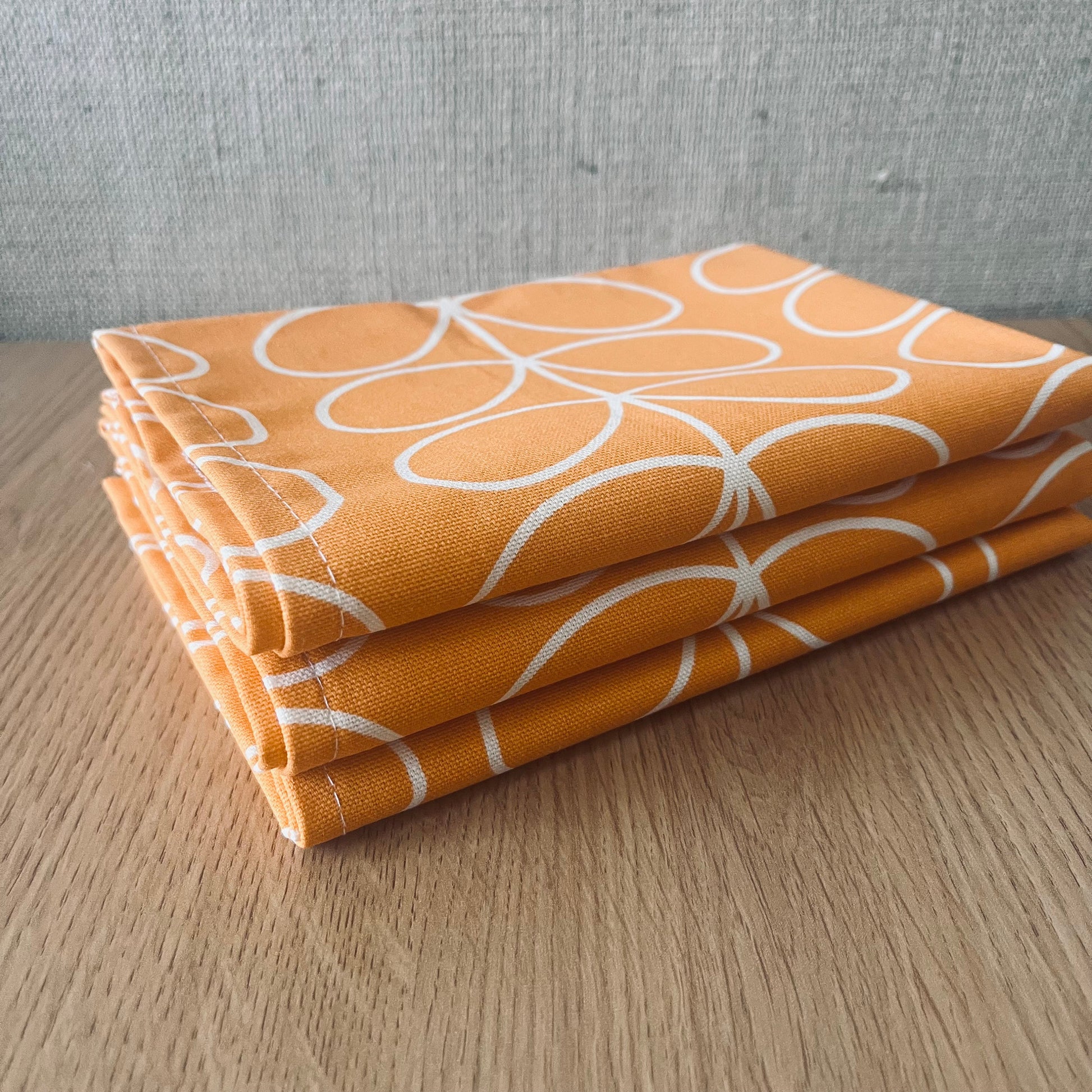 Retro Orange Stem Tea Towels, Papaya Orla Kiely Fabric, Set of 3, Singles, Handsewn