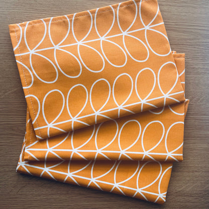 Retro Orange Stem Tea Towels, Papaya Orla Kiely Fabric, Set of 3, Singles, Handsewn
