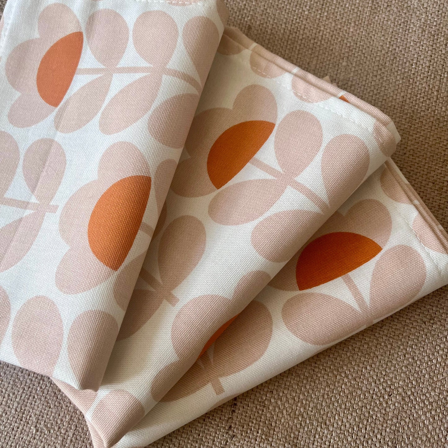 Retro Sweet Pea Orange Tea Towels, Orla Kiely Fabric, Set of 3, Singles, Handsewn