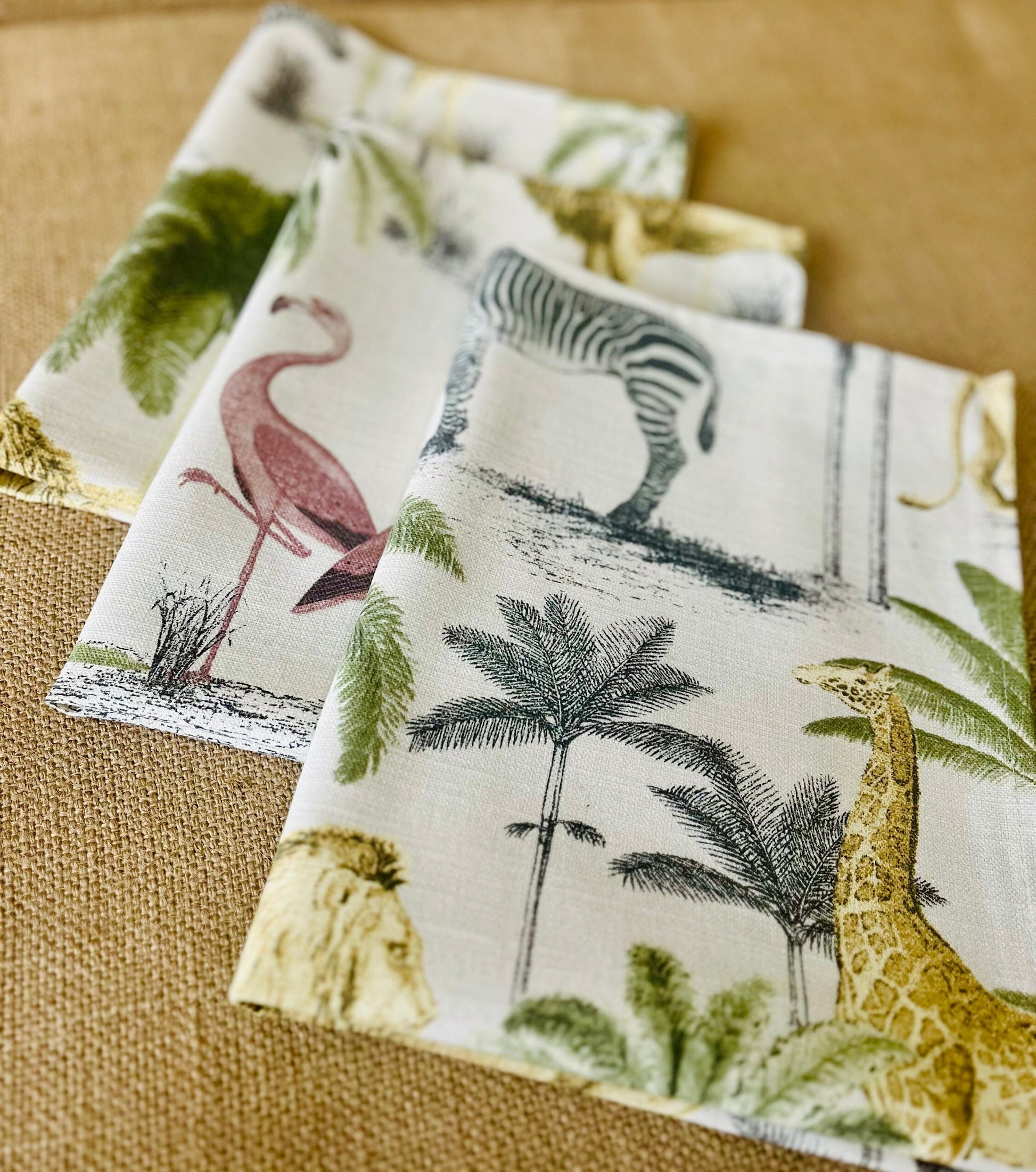 Safari Print Tea towels, Linen Blend Kitchen Towels, Water Colour Design, Set of 3, Singles, Kitchen Accessories, Home Decor