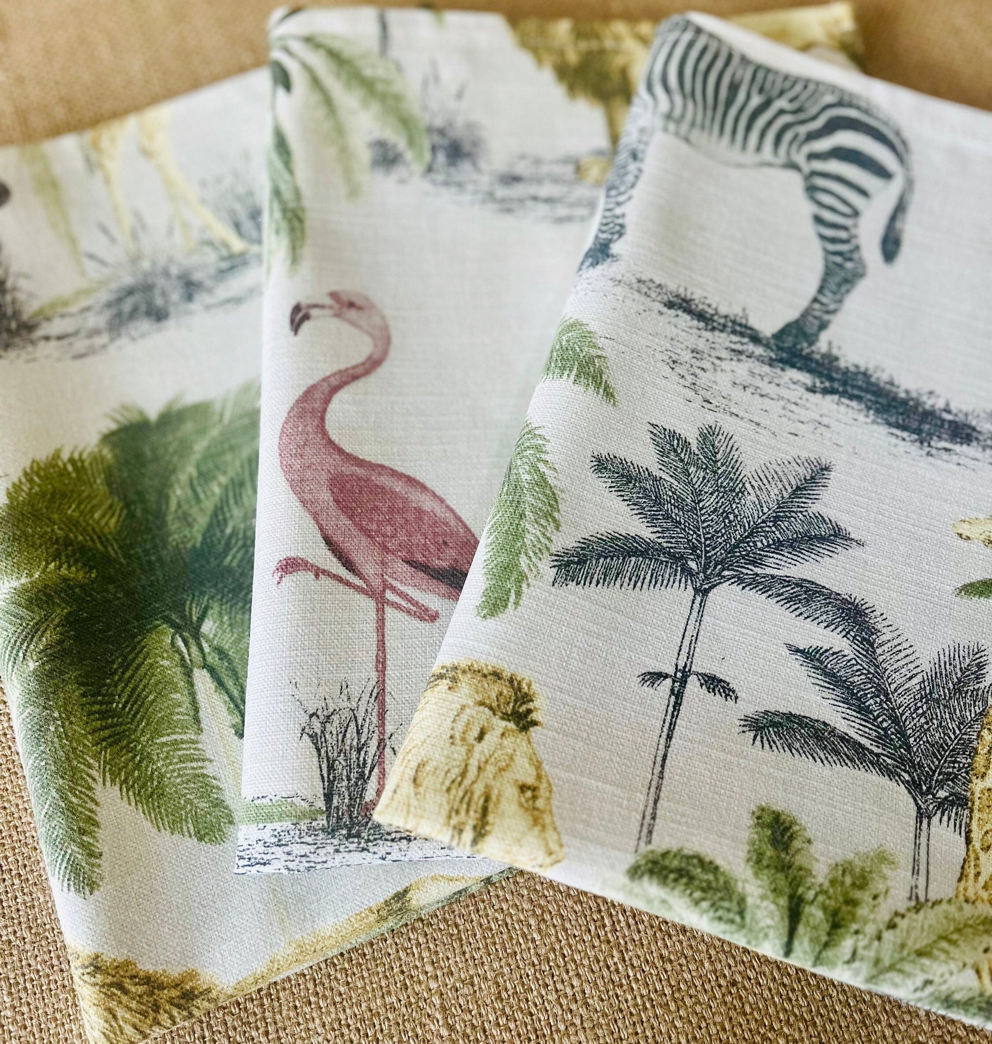 Safari Print Tea towels, Linen Blend Kitchen Towels, Water Colour Design, Set of 3, Singles, Kitchen Accessories, Home Decor