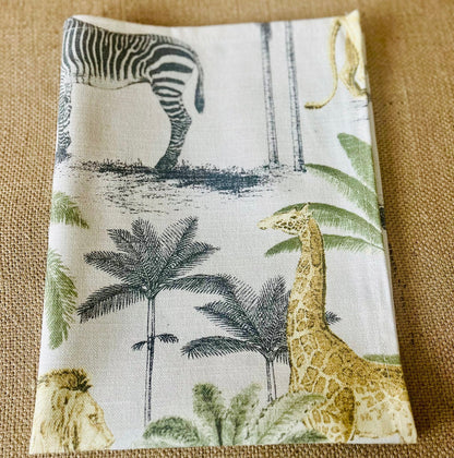 Safari Print Tea towels, Linen Blend Kitchen Towels, Water Colour Design, Set of 3, Singles, Kitchen Accessories, Home Decor