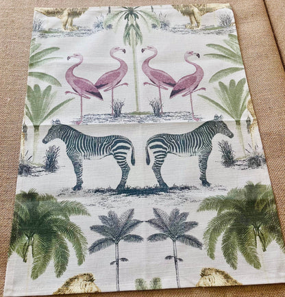 Safari Print Tea towels, Linen Blend Kitchen Towels, Water Colour Design, Set of 3, Singles, Kitchen Accessories, Home Decor